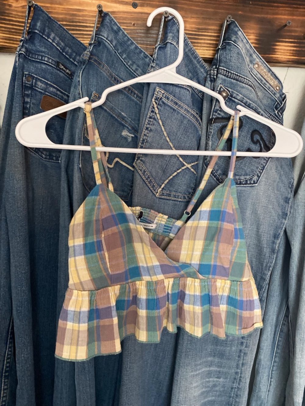 Urban Outfitters Plaid Ruffle Crop Cami Top - Multi